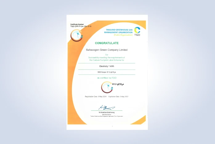 Ratchpathana  Energy  Plc. (SCG) And its subsidiaries, Sahacogen Green Co., Ltd. and Sahagreen Forests Co., Ltd., received certificates for Carbon Footprint Certification.