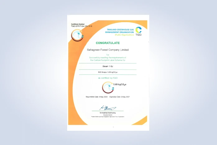 Ratchpathana  Energy  Plc. (SCG) And its subsidiaries, Sahacogen Green Co., Ltd. and Sahagreen Forests Co., Ltd., received certificates for Carbon Footprint Certification.